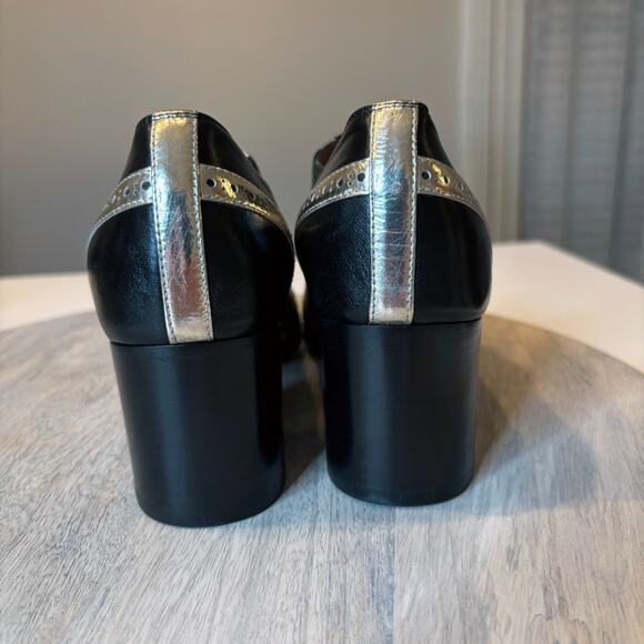 Laurence Dacade Black Leather Heeled Oxfords Gold Trim Women EU 38 US Sz 8 Italy - Picture 6 of 12